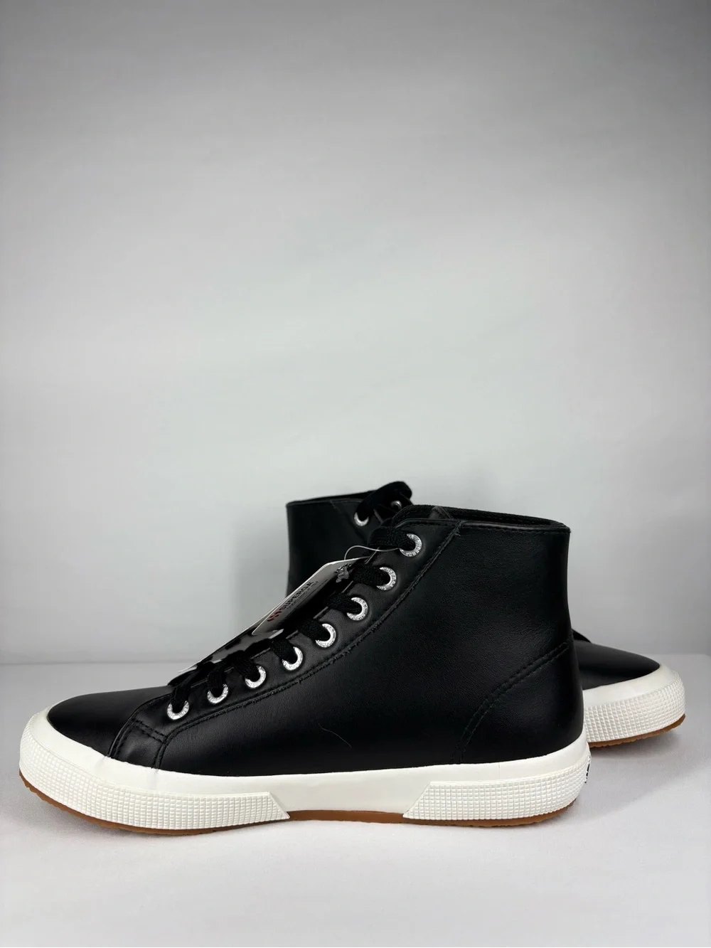 NWT Superga High-Top Black Leather Sneakers. Size 8.5 Women’s